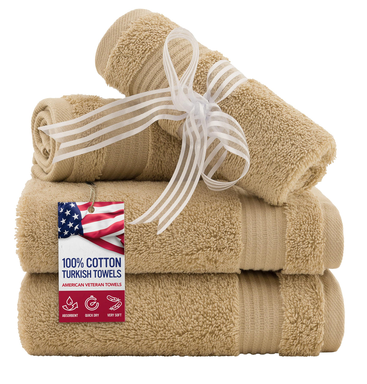 American Veteran Towel, 100% Cotton Turkish Bath Towels for Bathroom 4 Pack, 27x54 Extra Large Premium Soft Drying Bathroom Towels, Navy Blue