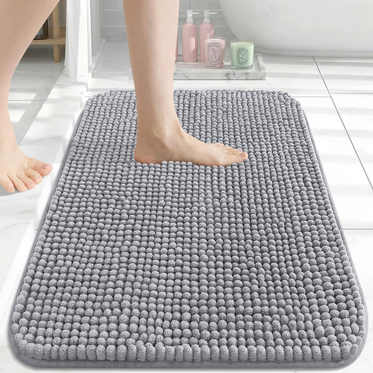 Arotive Chenille Bathroom Rugs 30x20, Soft Absorbent Bath Mat, Grey