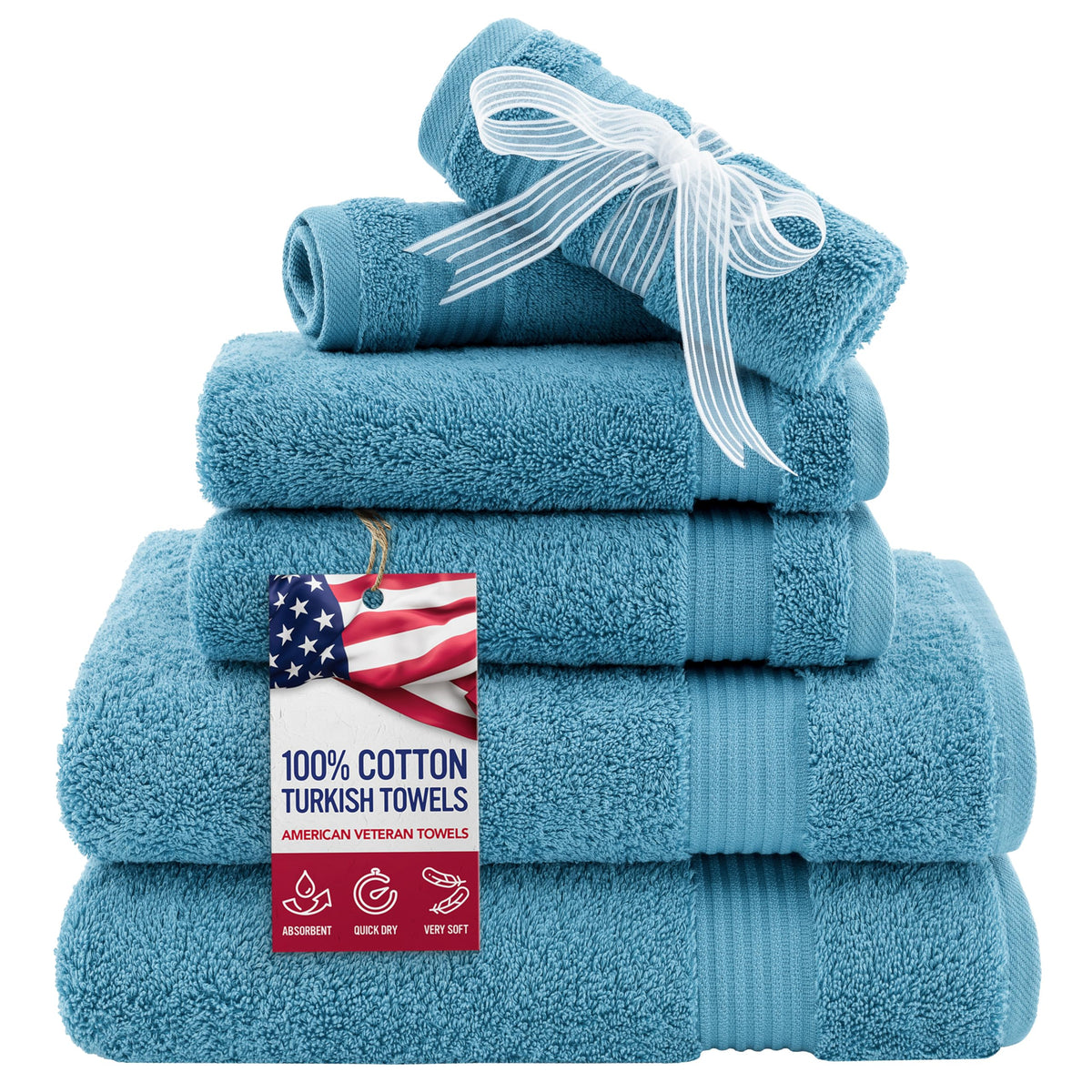 American Veteran Towel, 100% Cotton Turkish Bath Towels for Bathroom 4 Pack, 27x54 Extra Large Premium Soft Drying Bathroom Towels, Navy Blue