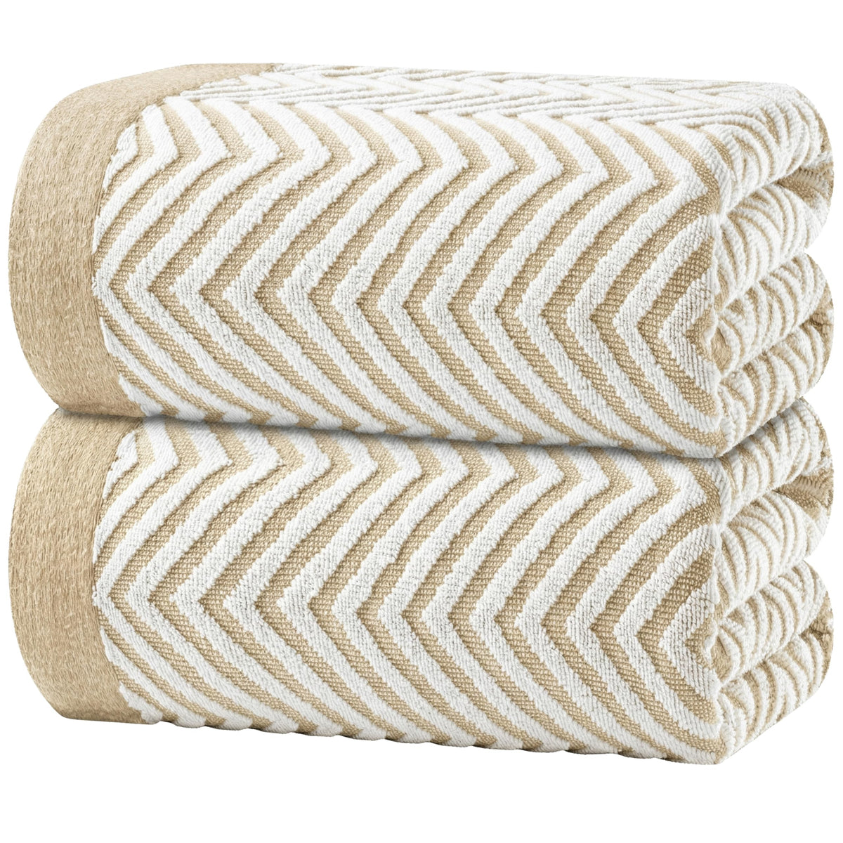 White Classic Beach Towels Oversized Cabana Stripe Cotton Bath Towel Large - Luxury Plush Thick Hotel Swim Pool Towels for Adults Super Absorbent Quick Dry - 35x70 Beige [2 Pack]