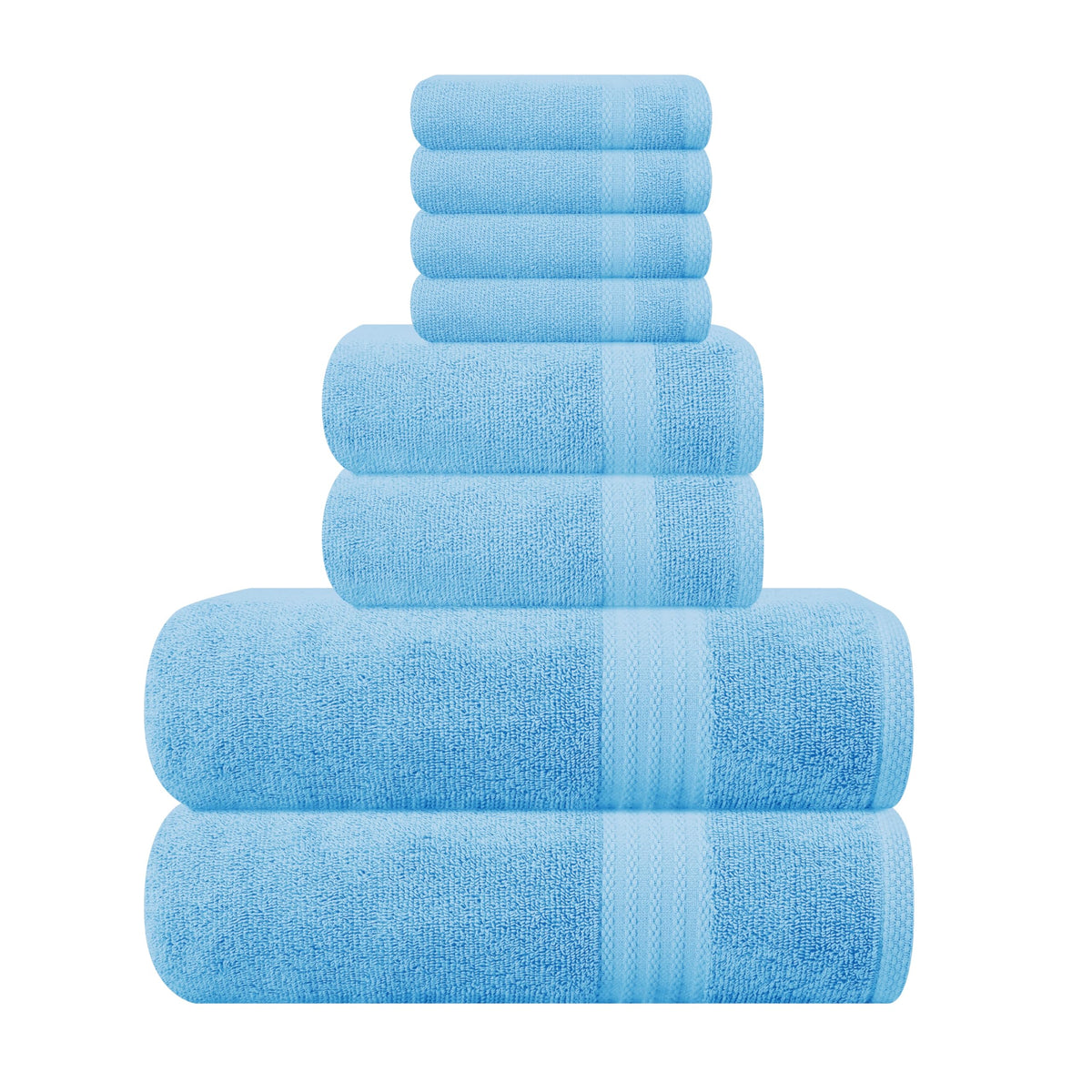 GLAMBURG Ultra Soft 8-Piece Towel Set - 100% Pure Ringspun Cotton, Contains 2 Oversized Bath Towels 27x54, 2 Hand Towels 16x28, 4 Wash Cloths 13x13 - Ideal for Everyday use, Hotel & Spa - Black