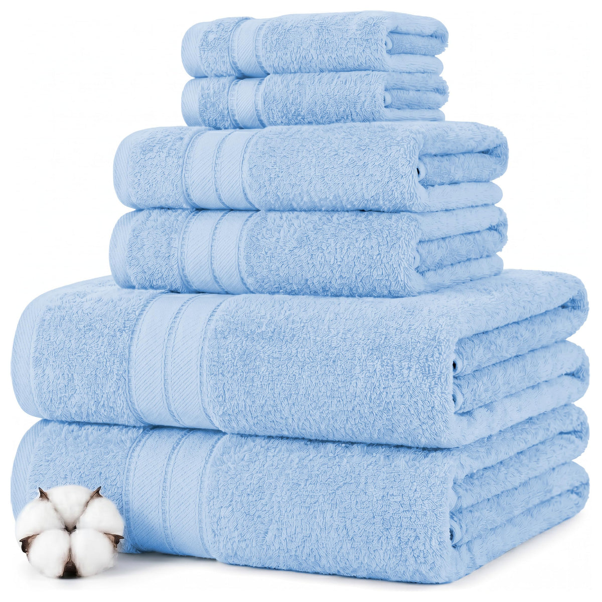 Modern Threads Spun Loft 6 Piece Bath Towel Set – 2 Bath Towels, 2 Hand Towels & 2 Washcloths – 100% Cotton, 600 GSM, Plush, Soft & Absorbent (White)