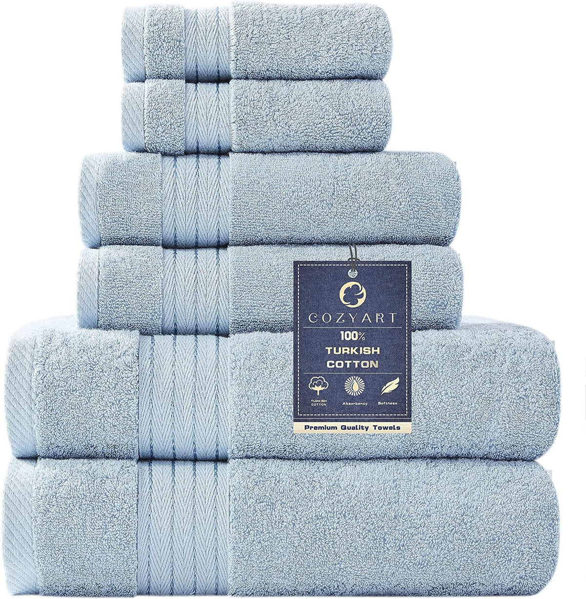 COZYART Luxury Bath Towel Set 6 Pcs, Dark Green 100% Turkish Cotton 650 GSM