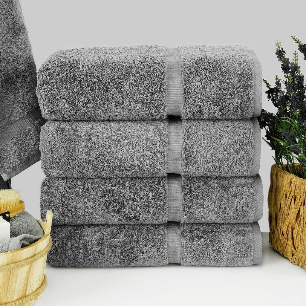 Chakir Turkish Linens 100% Cotton 4-Pack Bath Towels 27x54, Gray