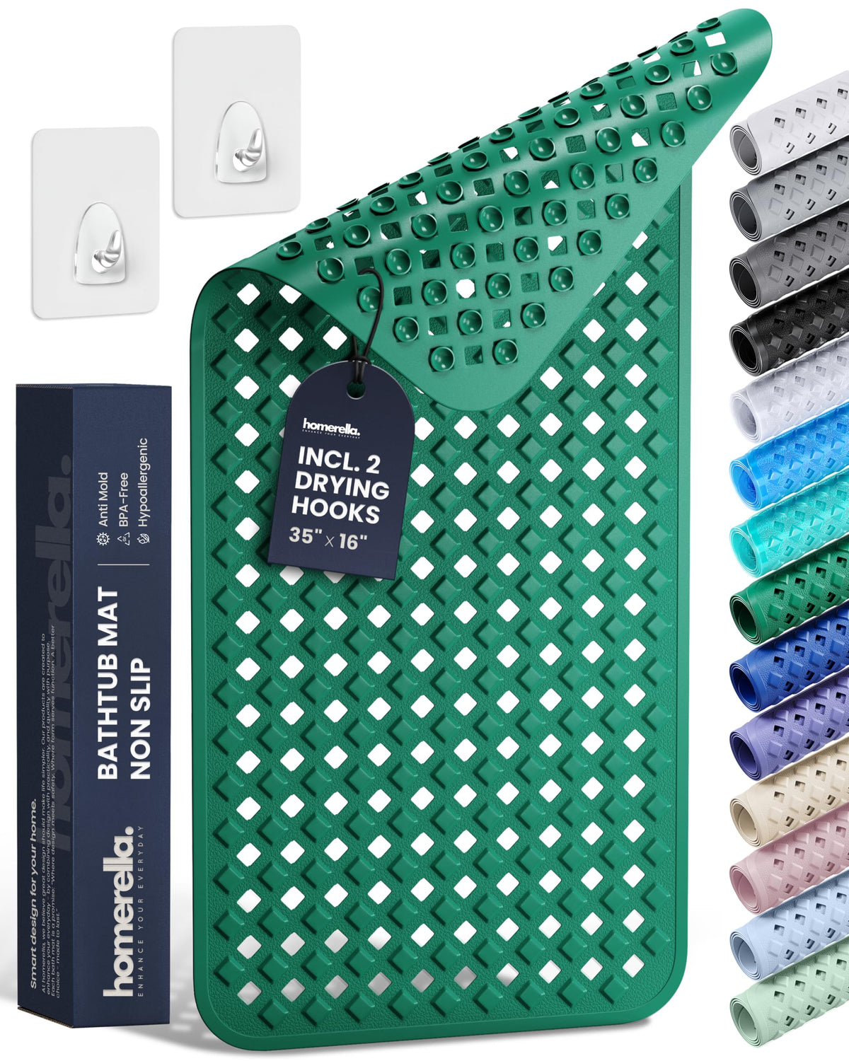 homerella Bathtub Mat Non Slip 35x16 Shower Mat Non Slip Anti Mold BPA Free