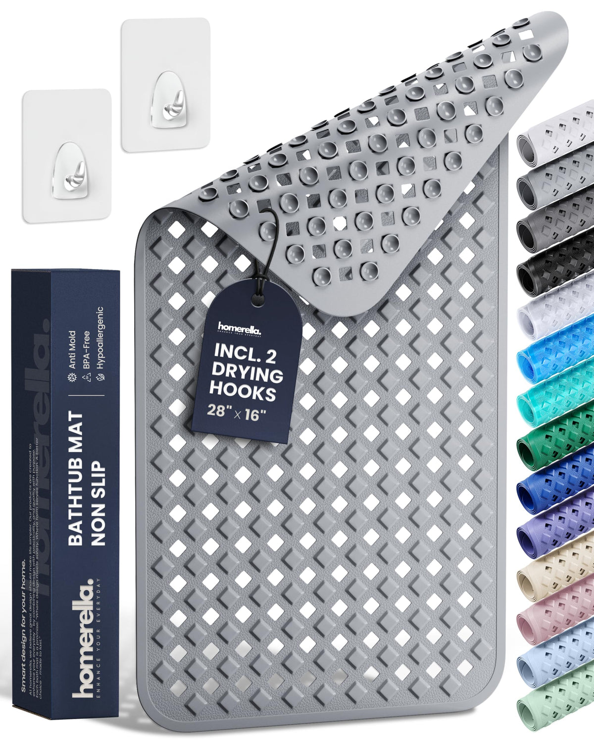 homerella Bathtub Mat Non Slip 35x16 Shower Mat Non Slip Anti Mold BPA Free