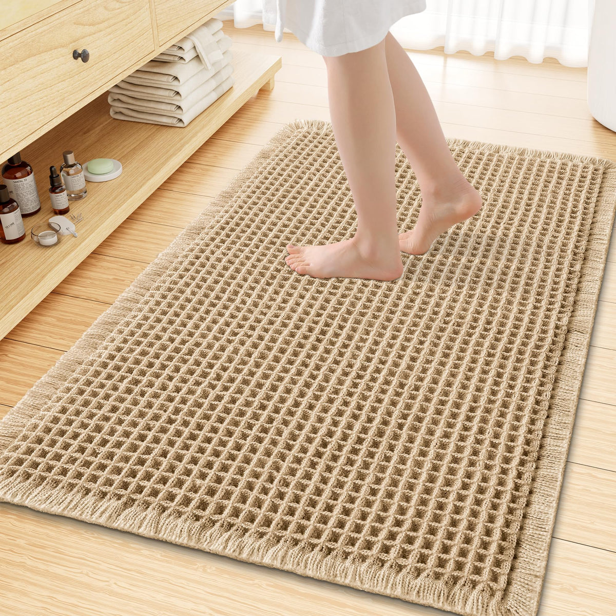 Smiry Waffle Bath Mat 30X20, Extra Soft Absorbent Bathroom Rugs, Brown