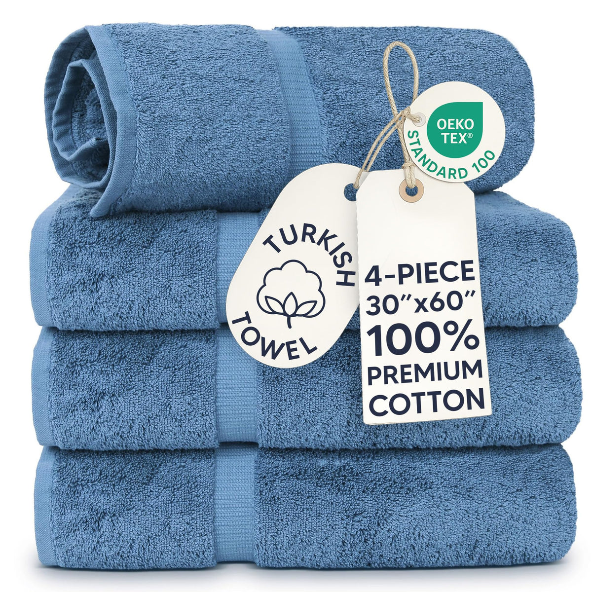 Chakir Turkish Linens 100% Cotton 4-Pack Bath Towels 27x54, Gray