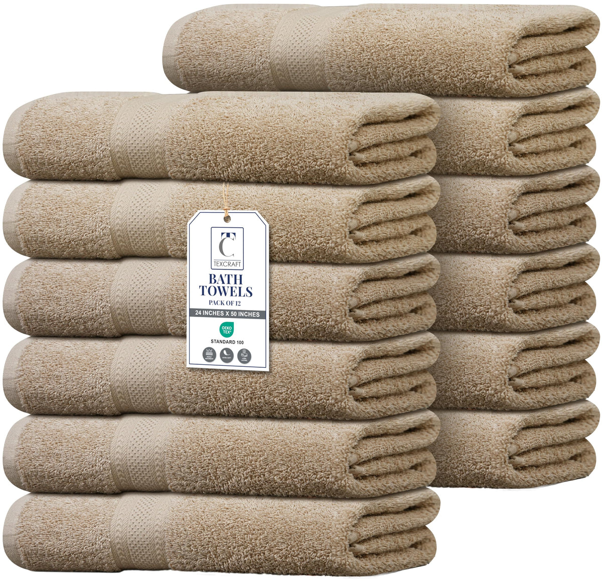 Medium Size Bath Towels Set of 6 – 100% Cotton Terry – 24" x 48" – Quick Dry, Soft & Highly Absorbent – Beige Towels for Bathroom, Gym, Spa, Pool & Daily Use