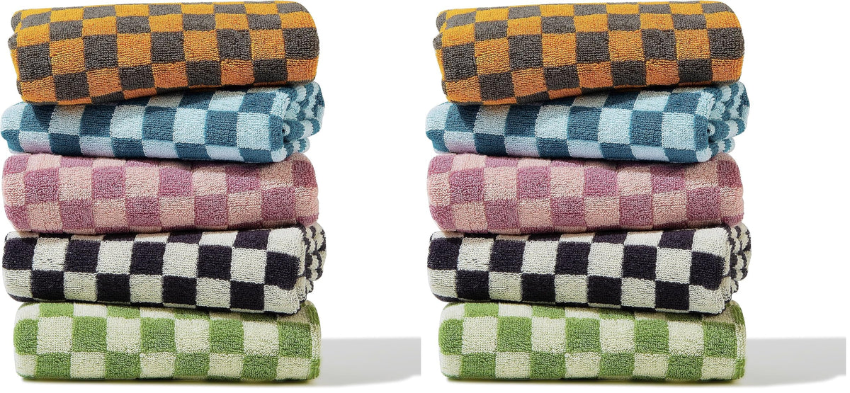 Madi-Cadi Hand Towels 5 Pack - Cotton Face Towels Soft, Absorbent, and Decorative Checkered Design for Bathroom, Kitchen, Gym, and Spa - 13 x 29 Inches for Any Occasion