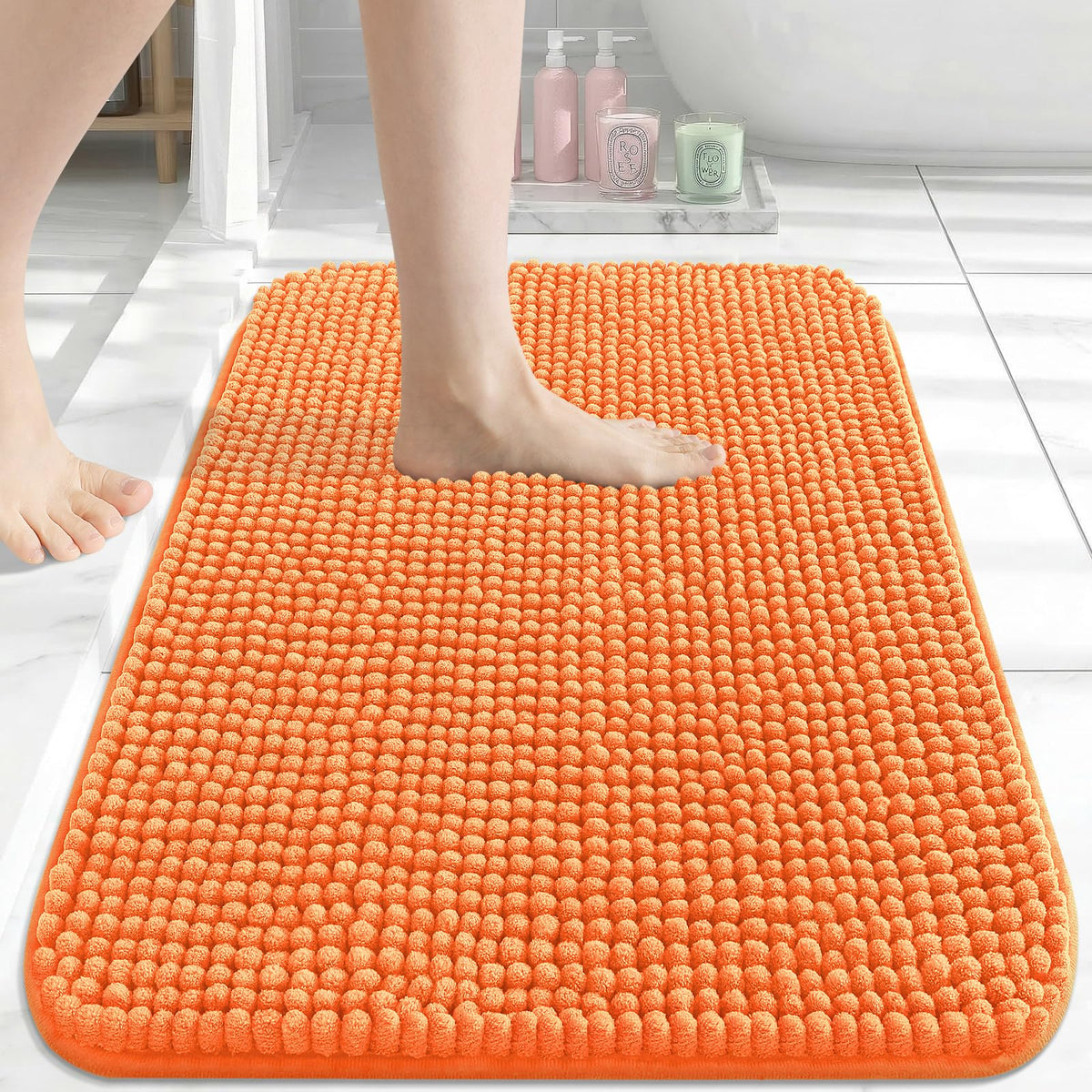 Arotive Chenille Bathroom Rugs 30x20, Soft Absorbent Bath Mat, Grey