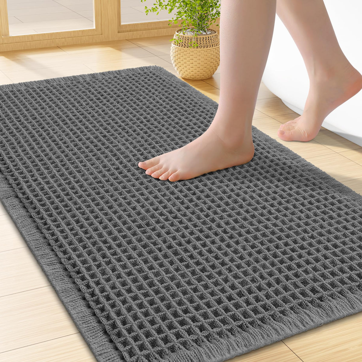 Smiry Waffle Bath Mat 30X20, Extra Soft Absorbent Bathroom Rugs, Brown