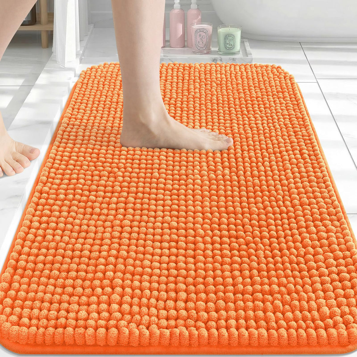 Arotive Chenille Bathroom Rugs 30x20, Soft Absorbent Bath Mat, Grey