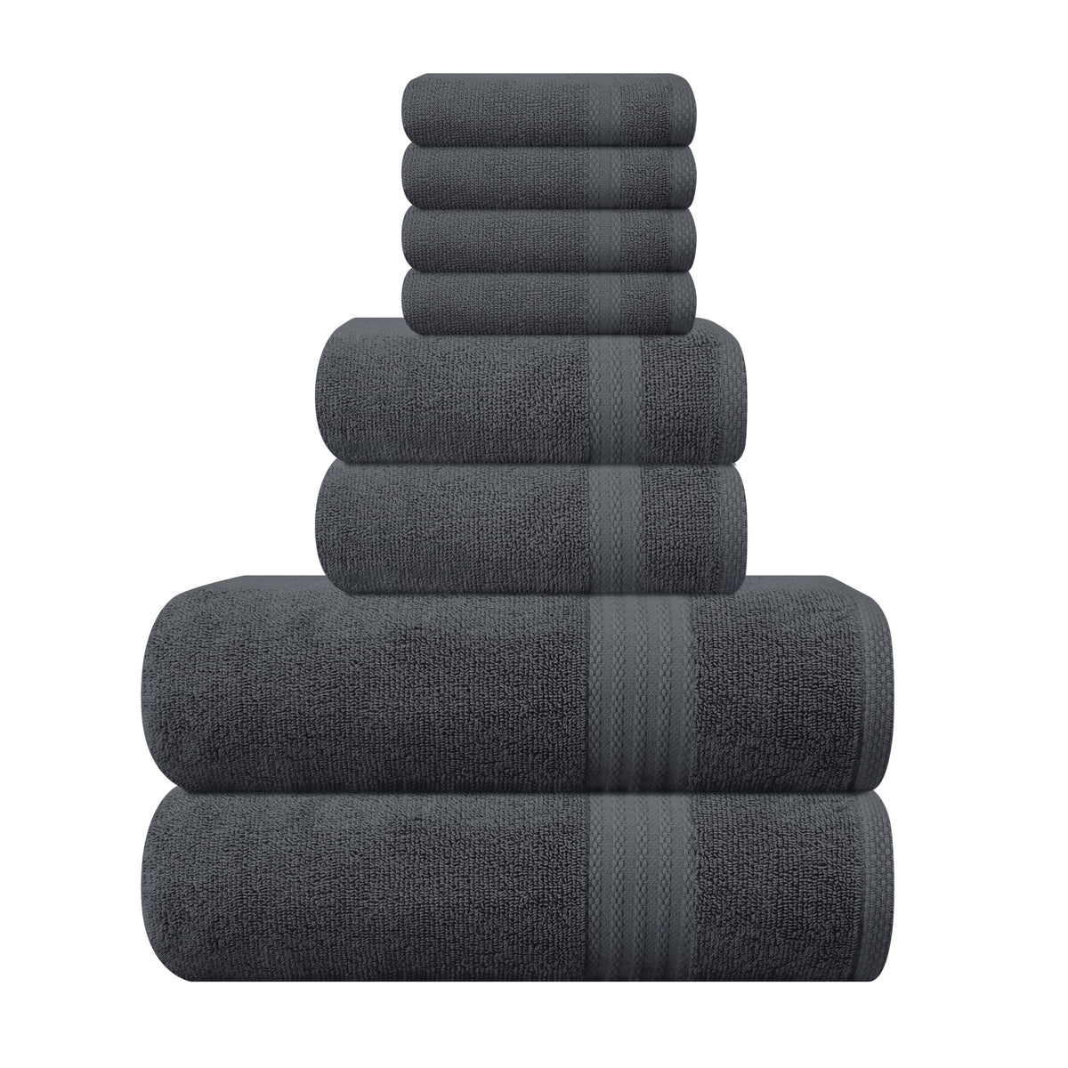 GLAMBURG Ultra Soft 8-Piece Towel Set - 100% Pure Ringspun Cotton, Contains 2 Oversized Bath Towels 27x54, 2 Hand Towels 16x28, 4 Wash Cloths 13x13 - Ideal for Everyday use, Hotel & Spa - Black