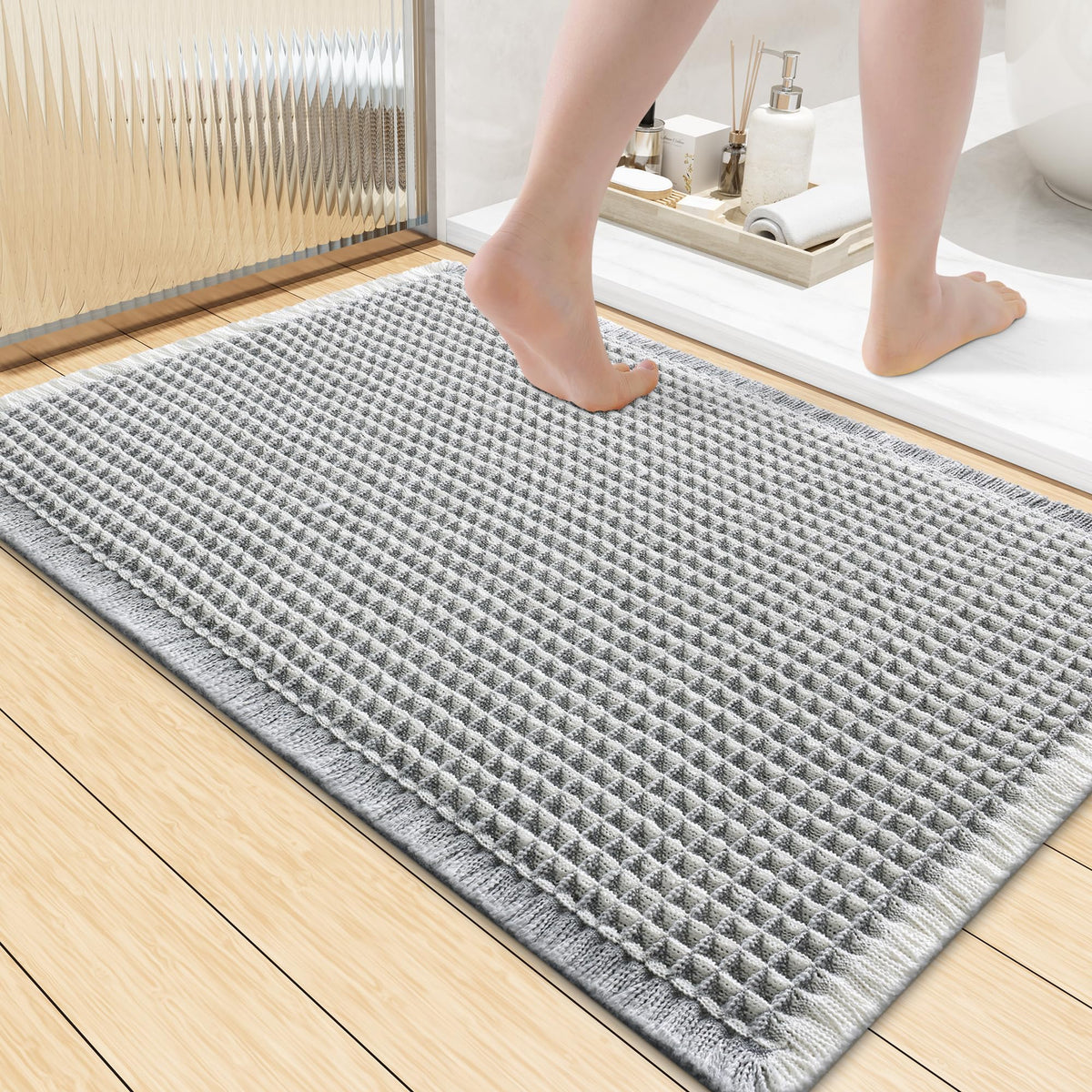 Smiry Waffle Bath Mat 30X20, Extra Soft Absorbent Bathroom Rugs, Brown