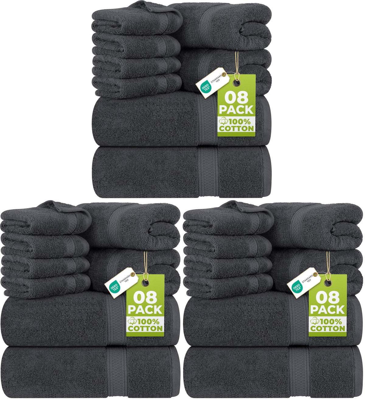 Utopia Towels 8 Piece Majestic Plush Luxury Towel Set, Cotton, Grey