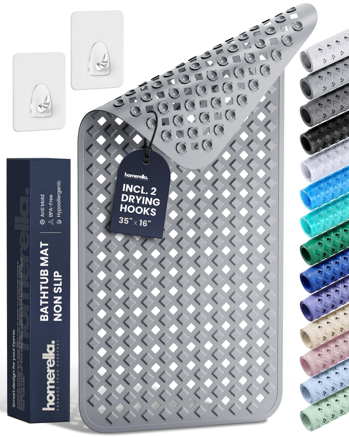 homerella Bathtub Mat Non Slip 35x16 Shower Mat Non Slip Anti Mold BPA Free