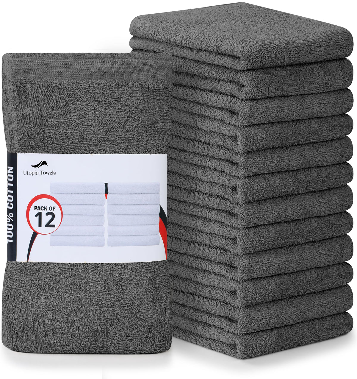 Utopia Towels Kitchen Bar Mops, Pack of 12, 16x19 in, 100% Cotton, Black