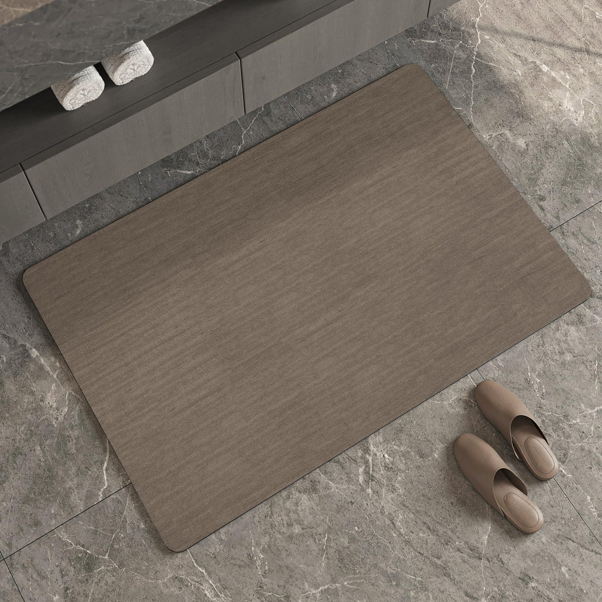 Mecko Bath Mat 16"x24",Ultra Thin Bathroom Rug fit Under Door Light Grey