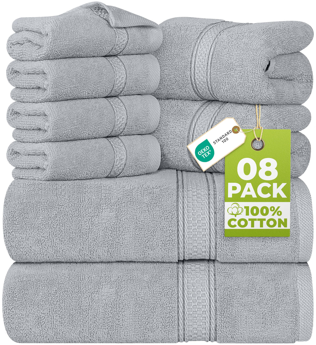 Utopia Towels 8 Piece Majestic Plush Luxury Towel Set, Cotton, Grey
