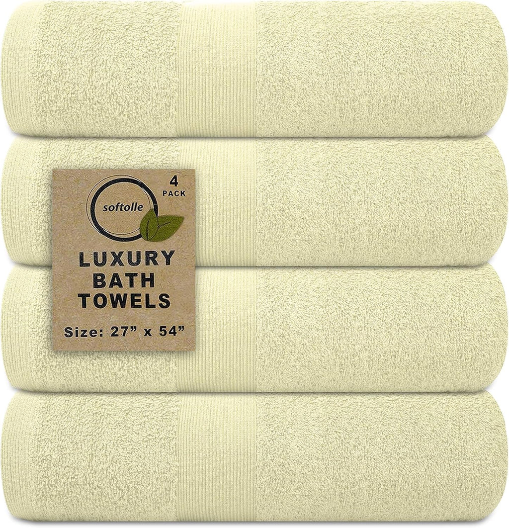 Luxury Bath Towels Set of 4 (27” x 54”) | Towels for Bathroom | Super Soft | Highly Absorbent Towels for Home, Spa, Gym (Cream)
