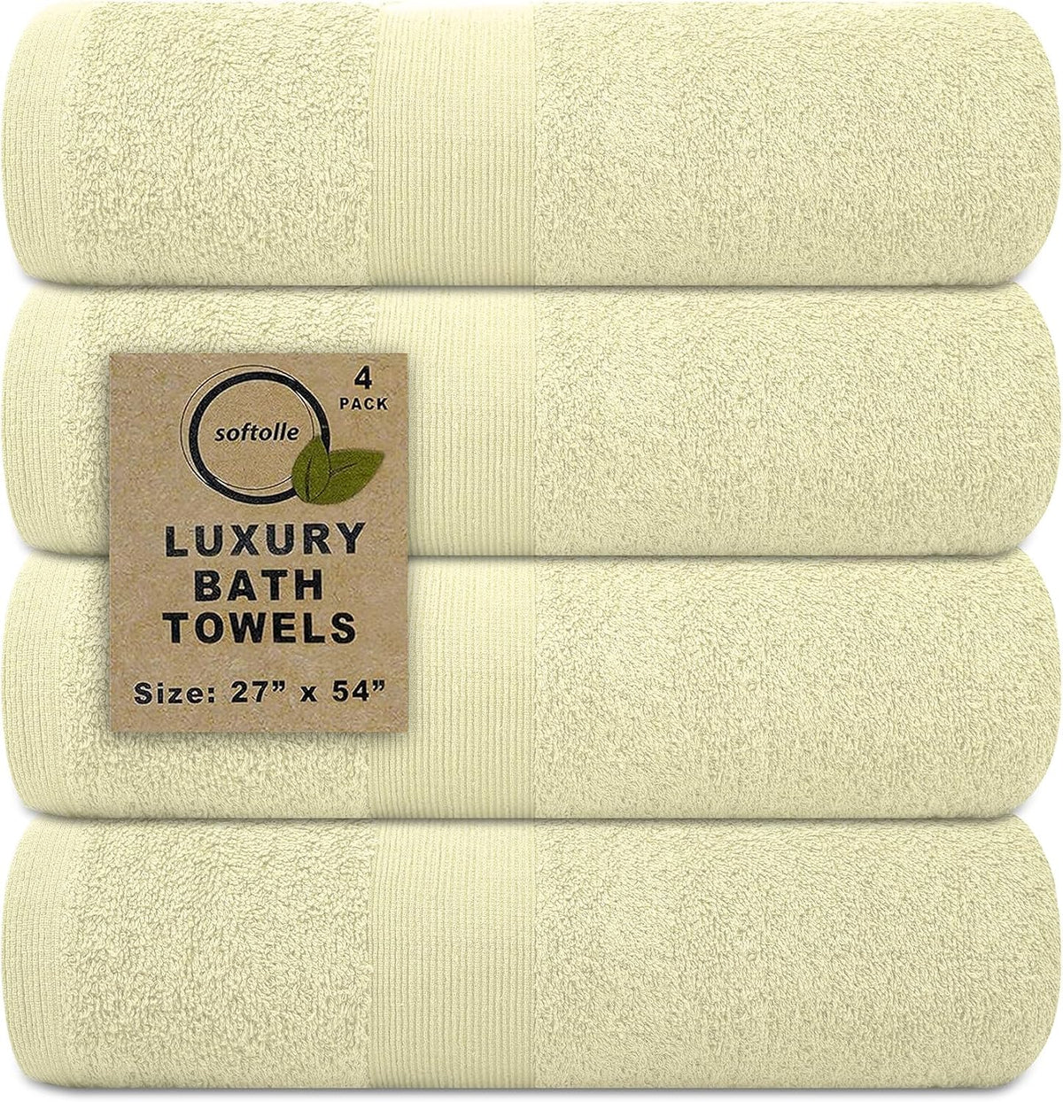 Luxury Bath Towels Set of 4 (27” x 54”) | Towels for Bathroom | Super Soft | Highly Absorbent Towels for Home, Spa, Gym (Cream)