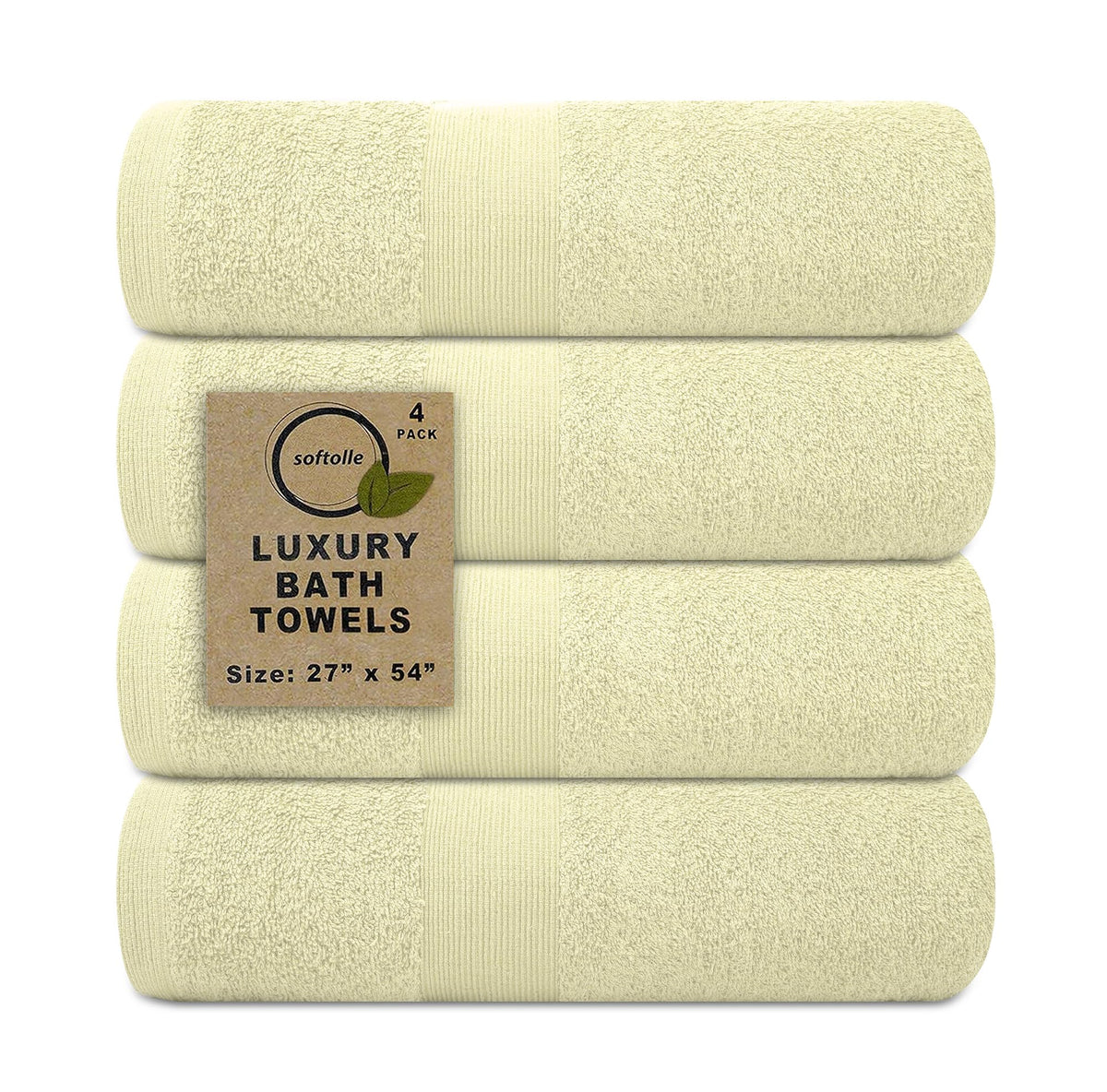 Luxury Bath Towels Set of 4 (27” x 54”) | Towels for Bathroom | Super Soft | Highly Absorbent Towels for Home, Spa, Gym (Cream)