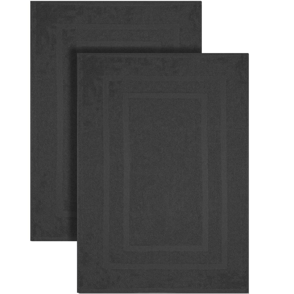 GOLD TEXTILES Premium Black Bath Mat - 2 Pack 22x34 Inches - Not a Bathroom Rug - 100% Ring Spun Cotton - Highly Absorbent & Non Slip Shower Bathroom Floor Mat Towel - Machine Washable