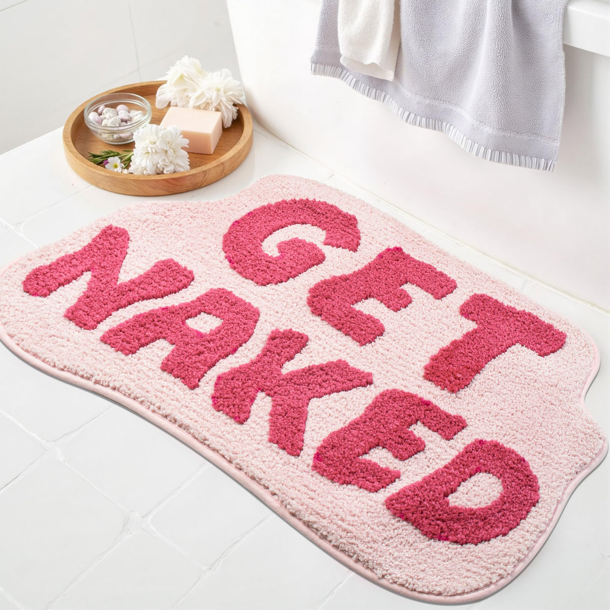 KOEXM Get Naked Bath Mat Black Cute Bathroom Rugs 16" x 24" Non Slip