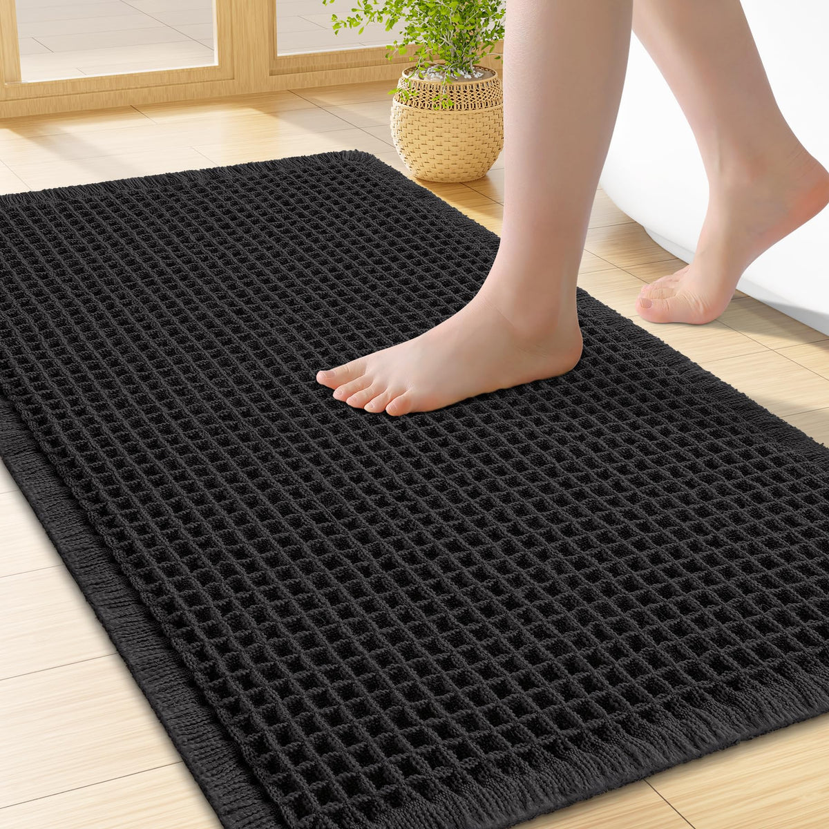 Smiry Waffle Bath Mat 30X20, Extra Soft Absorbent Bathroom Rugs, Brown