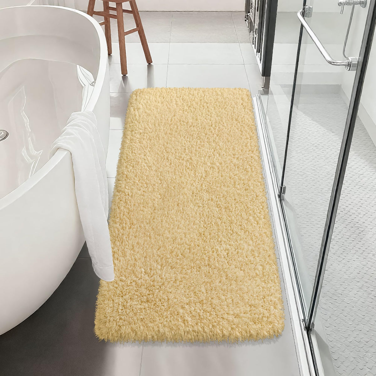 White Bathroom Rugs Non Slip 24"x16",Absorbent Bath Mat Quick Dry