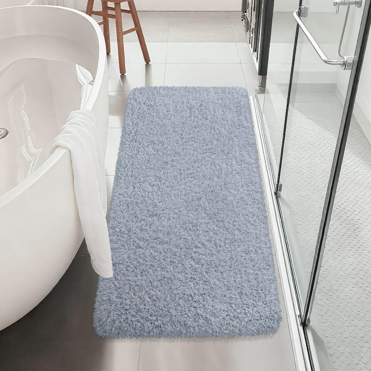 White Bathroom Rugs Non Slip 24"x16",Absorbent Bath Mat Quick Dry