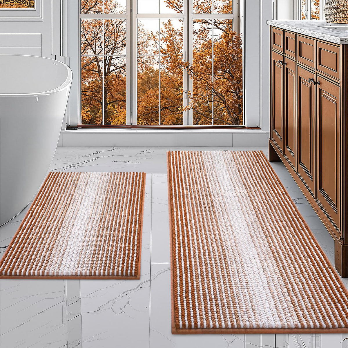 BSICPRO Bathroom Rugs Sets 2 Piece, Non Slip Striped Bath Mats, Aqua Green