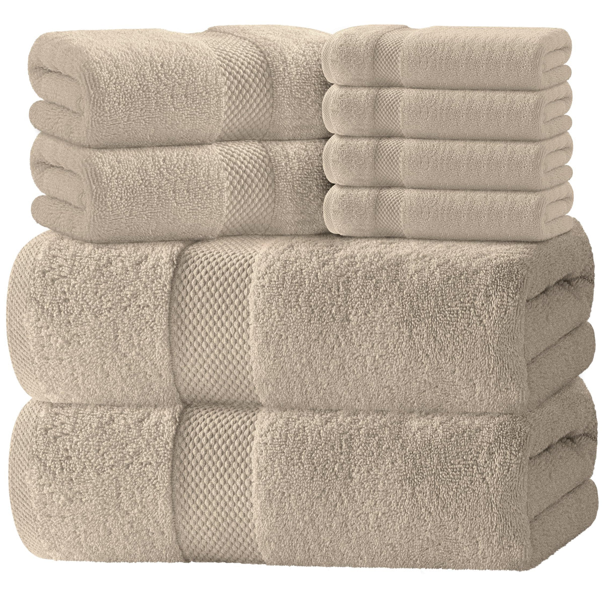 White Classic Luxury Bath Towel Set of 8 Pieces - 100% Turkish Cotton Highly Absorbent Towels for Bathroom, 2 Luxury Bath Towels 700GSM, 2 Hand Towels, 4 Washcloths, Ivory