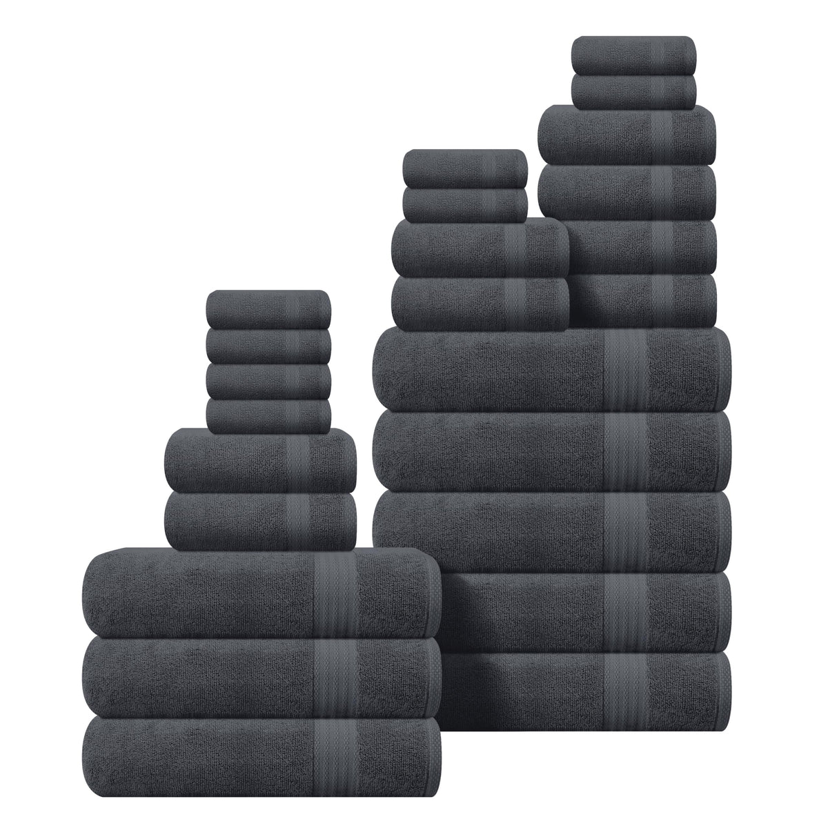 GLAMBURG Ultra Soft 8-Piece Towel Set - 100% Pure Ringspun Cotton, Contains 2 Oversized Bath Towels 27x54, 2 Hand Towels 16x28, 4 Wash Cloths 13x13 - Ideal for Everyday use, Hotel & Spa - Black