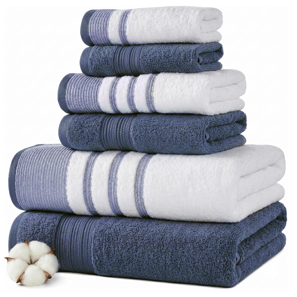 Modern Threads 6 Piece Bath Towel Set – Bathroom Towel Set with 2 Bath Towels, 2 Hand Towels & 2 Washcloths – 100% Cotton, Soft & Absorbent – Jacquard Border (Gray)