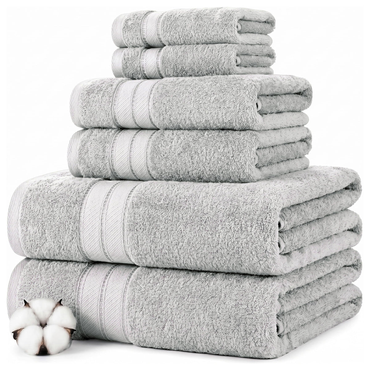 Modern Threads Spun Loft 6 Piece Bath Towel Set – 2 Bath Towels, 2 Hand Towels & 2 Washcloths – 100% Cotton, 600 GSM, Plush, Soft & Absorbent (White)