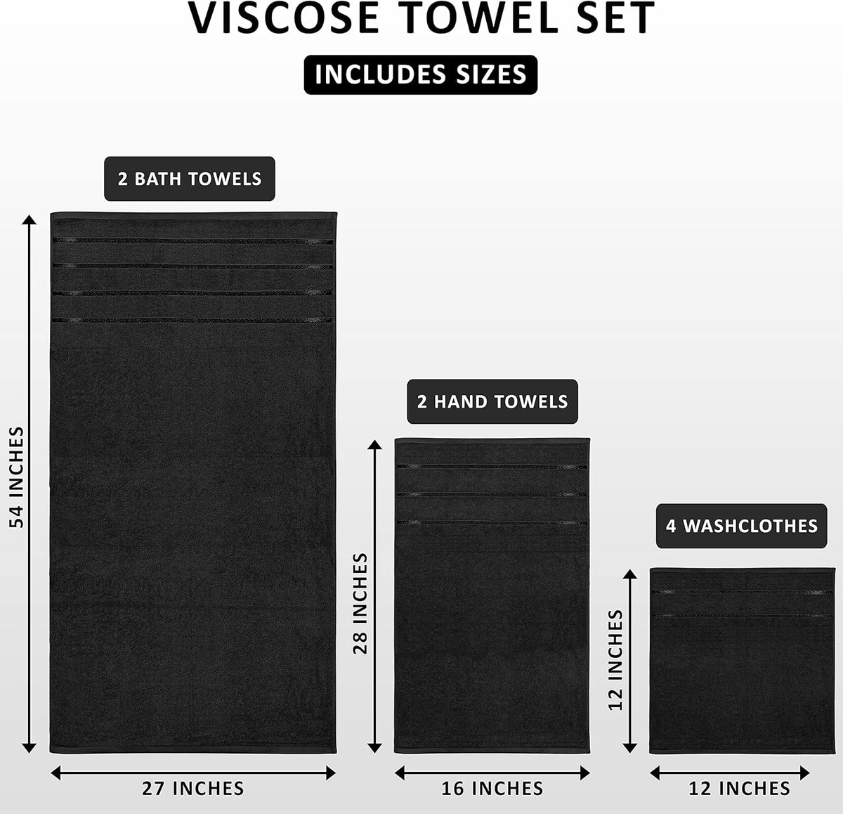 Utopia Towels 8 Piece Luxury Towel Set, 600 GSM, Viscose Stripe, Black