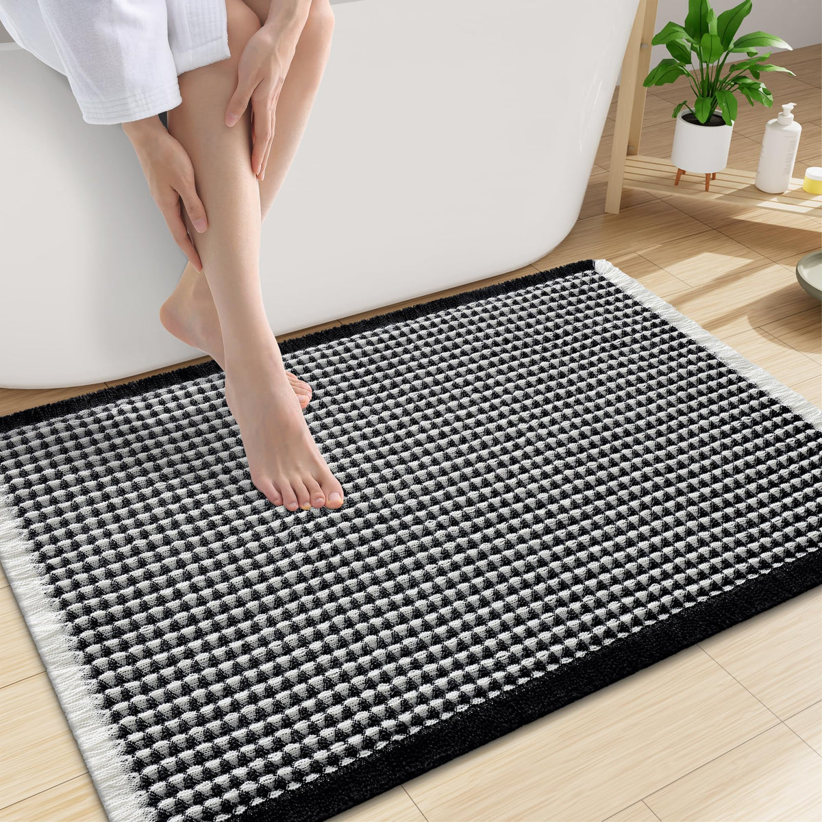 Smiry Waffle Bath Mat 30X20, Extra Soft Absorbent Bathroom Rugs, Brown