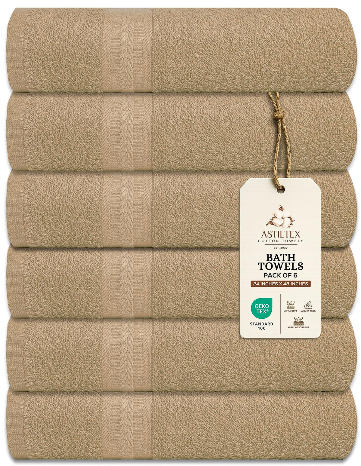 Bath Towels Pack of 6 – 24" x 48" – 100% Cotton Terry, Soft, Quick-Dry & Highly Absorbent – Black Towels for Bathroom, Spa, Gym, Hotel, Pool & Everyday Use