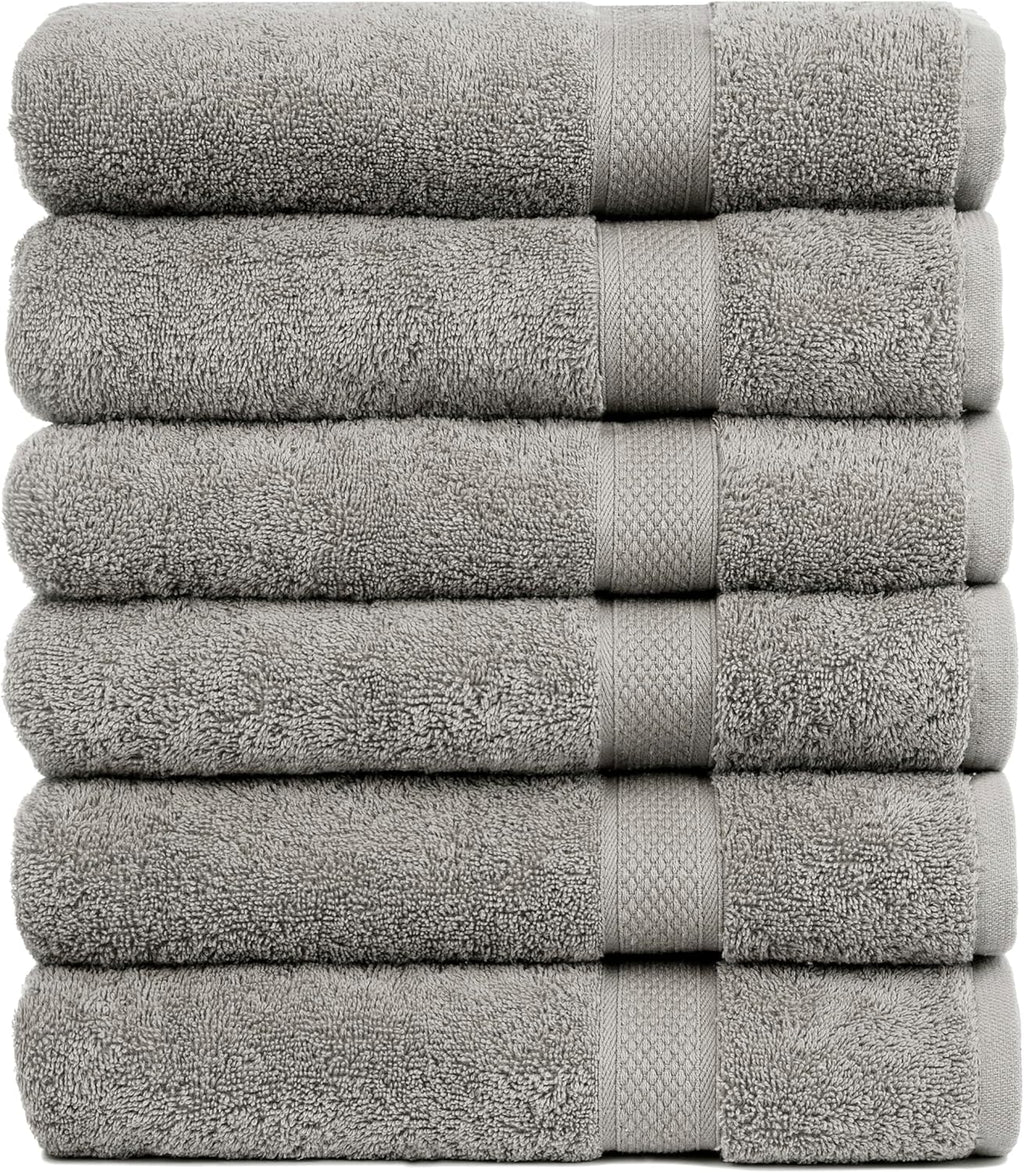 Pleasant Home Bath Towels Set of 6 (24” x 50”) 100% Cotton, Gray