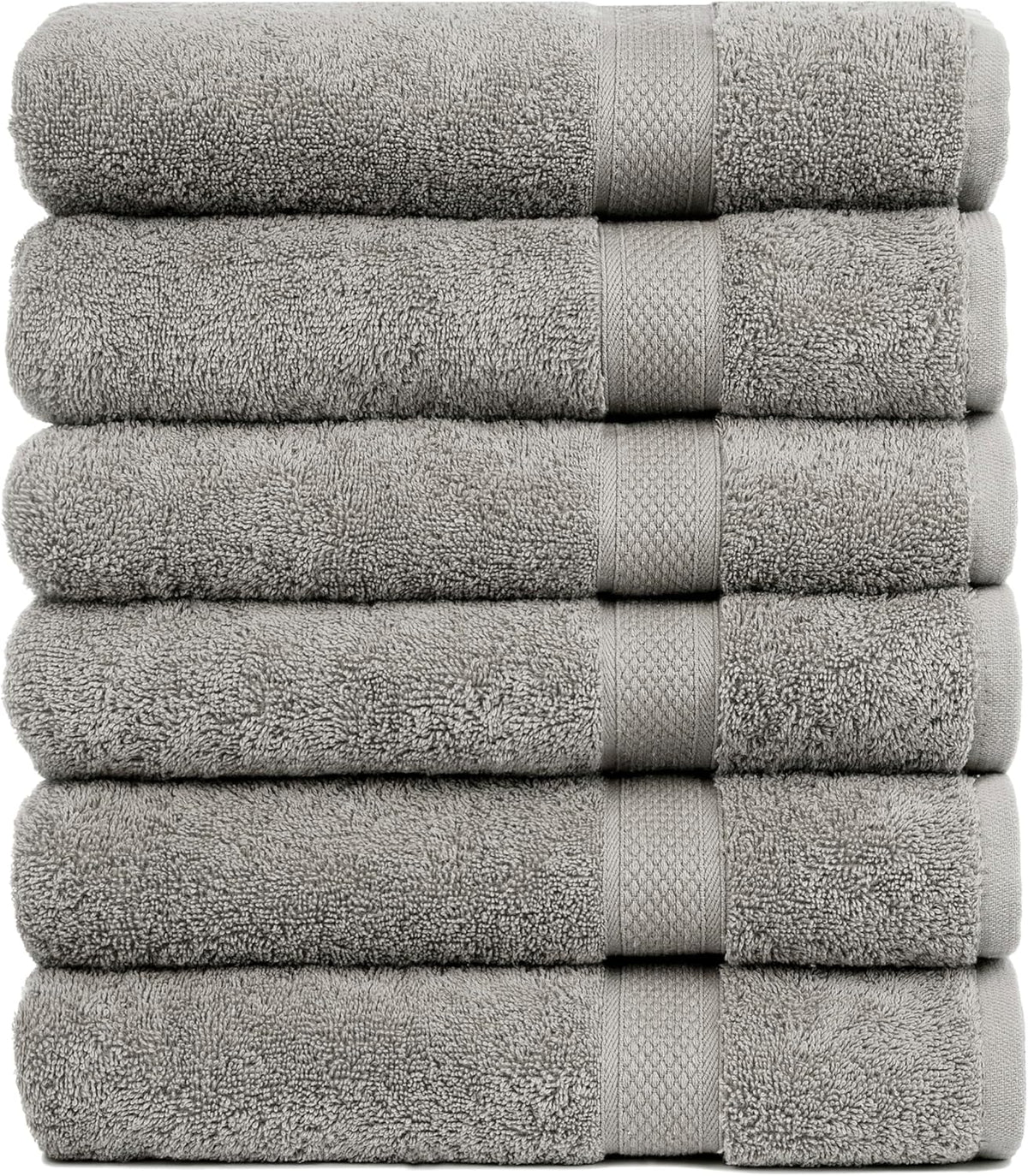 Pleasant Home Bath Towels Set of 6 (24” x 50”) 100% Cotton, Gray
