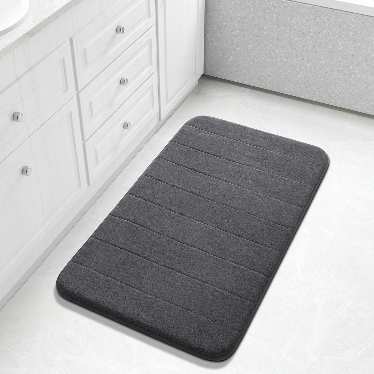 Yimobra Memory Foam Bath Mat, Super Soft Absorbent Bathroom Rug Non Slip, Quick Dry, Machine Washable Floor Carpet for Tub Shower, Home Decor Accessories, 24x17, Grey