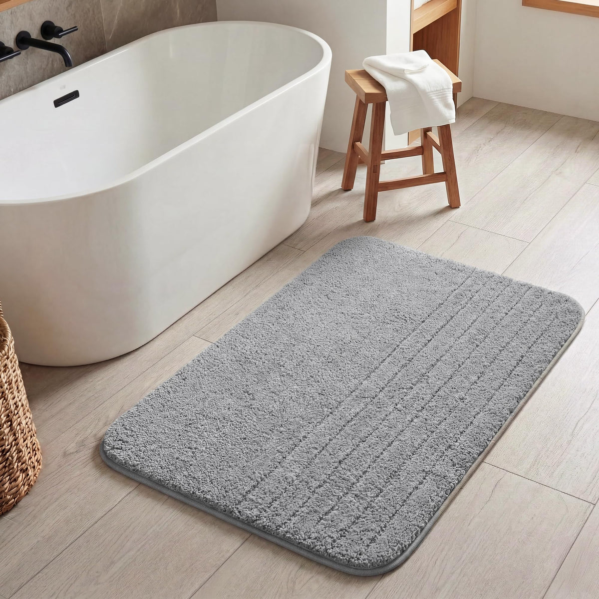 GRANNY SAYS Gray Bathroom Rug 20" x 30", Non-Slip Microfiber Bath Mat