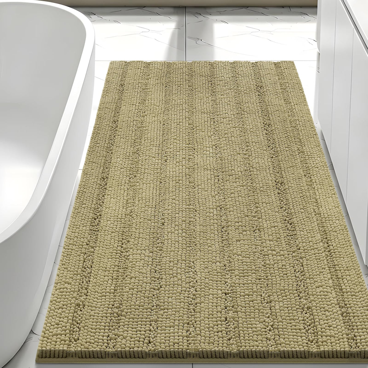 Bcoimo Small Bath Rug Mat,24x17 Chenille Non Slip Black Bathroom Floor Mats