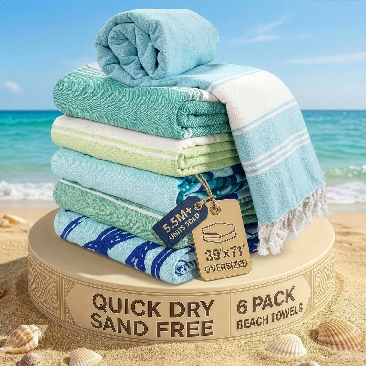 LANE LINEN Turkish Towels 6 Pcs, Beach Towels Oversized, Soft - Beach Party