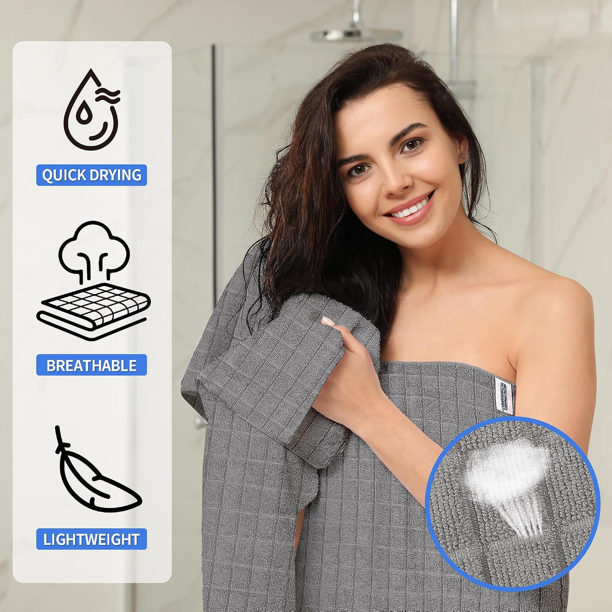 Microfiber Bath Towels 2 Pack (22'' x 48'') - Lightweight Quick Dry Microfiber Fingertip Hand Towels, Soft Absorbent Gym Towels for Yoga, Salon, Camping, Hotel, Bathroom, Spa, Travel & Dog