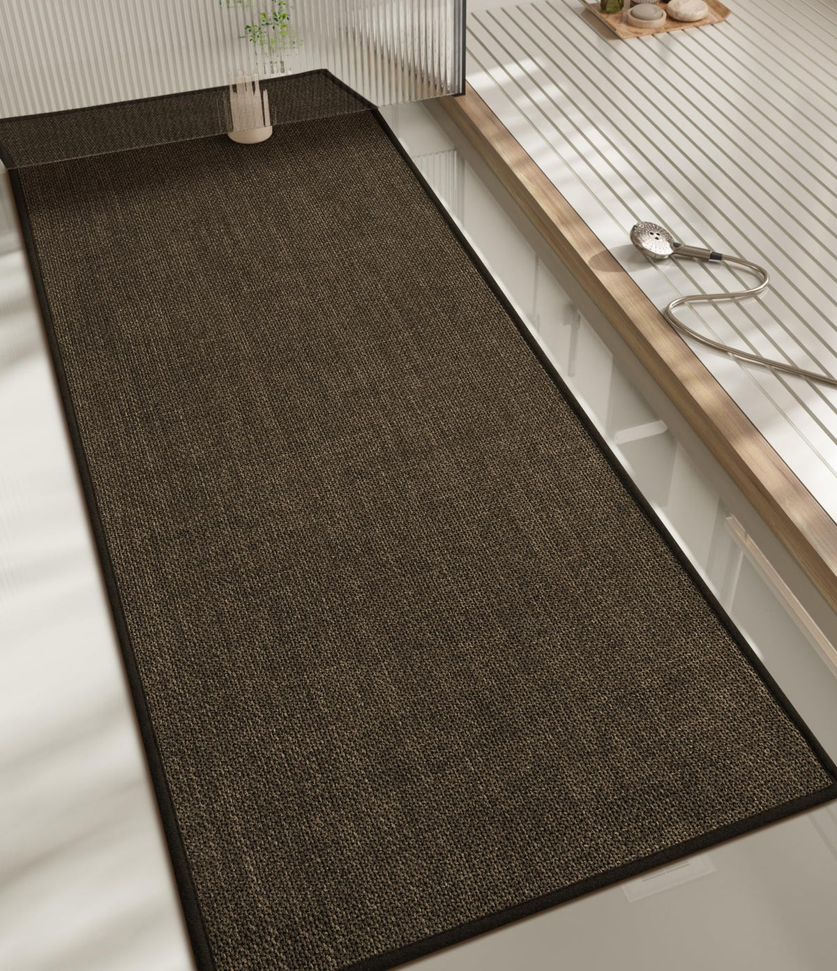 chakme Bathroom Rugs Mat 24x17, Ultra Thin Non Slip Bath Mat Small Quick Dry Absorbent Bath Mat for Bathroom Floor, (Dark Beige, 24"x17")