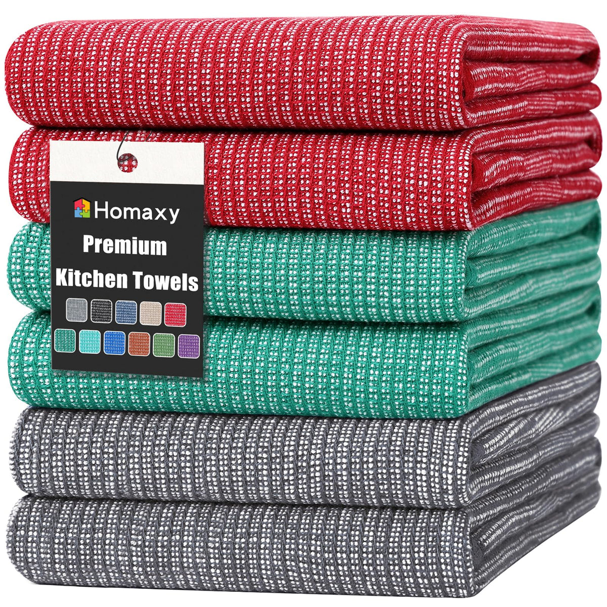 Homaxy 380 GSM Cotton Premium Kitchen Towels 6 Pack, 18"x 28", Khaki