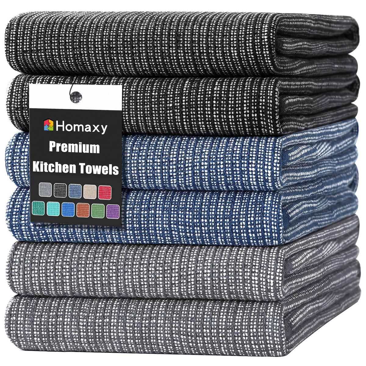 Homaxy 380 GSM Cotton Premium Kitchen Towels 6 Pack, 18"x 28", Khaki